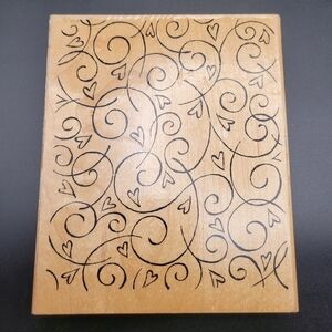 Vintage Stampin' Up! Hearts & Swirls Background Wood Mount Stamp 2002 5" X 6"